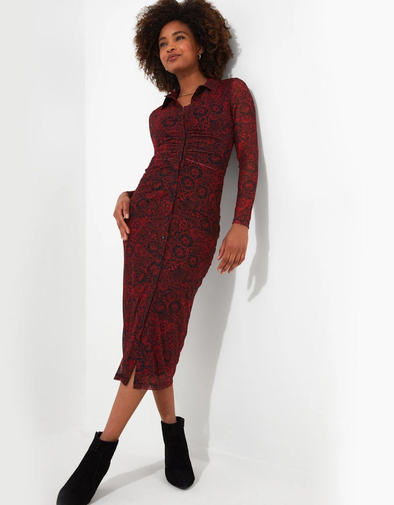 Ruched Front Button Through Mesh Dress - Multi