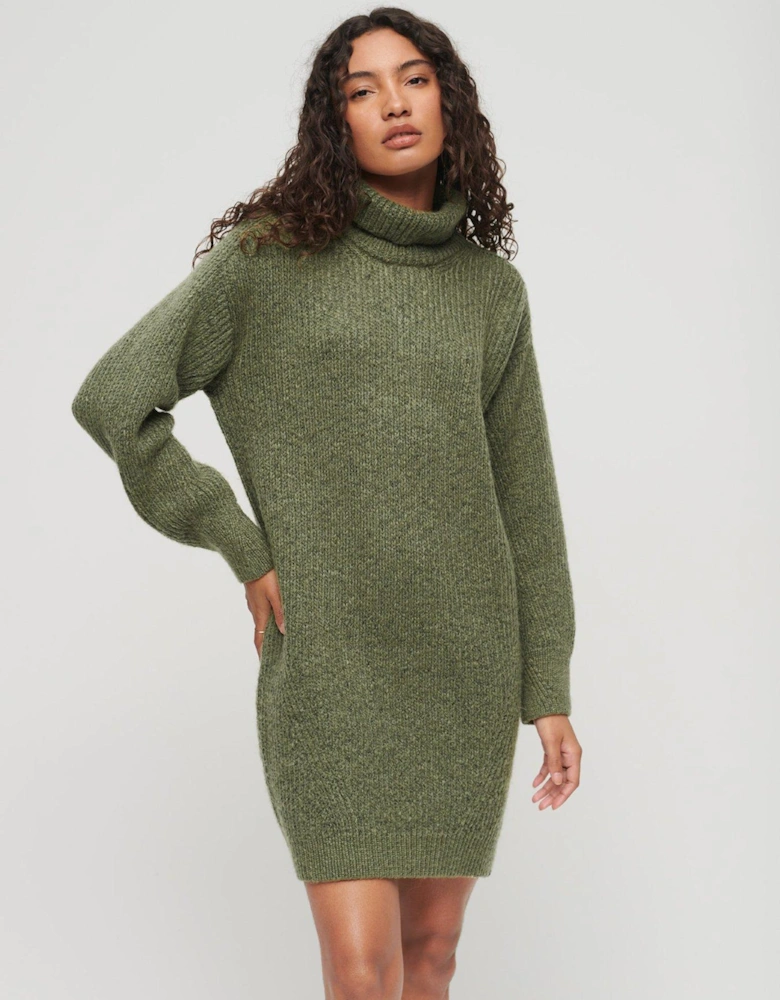 Knitted Roll Neck Jumper Dress - Green