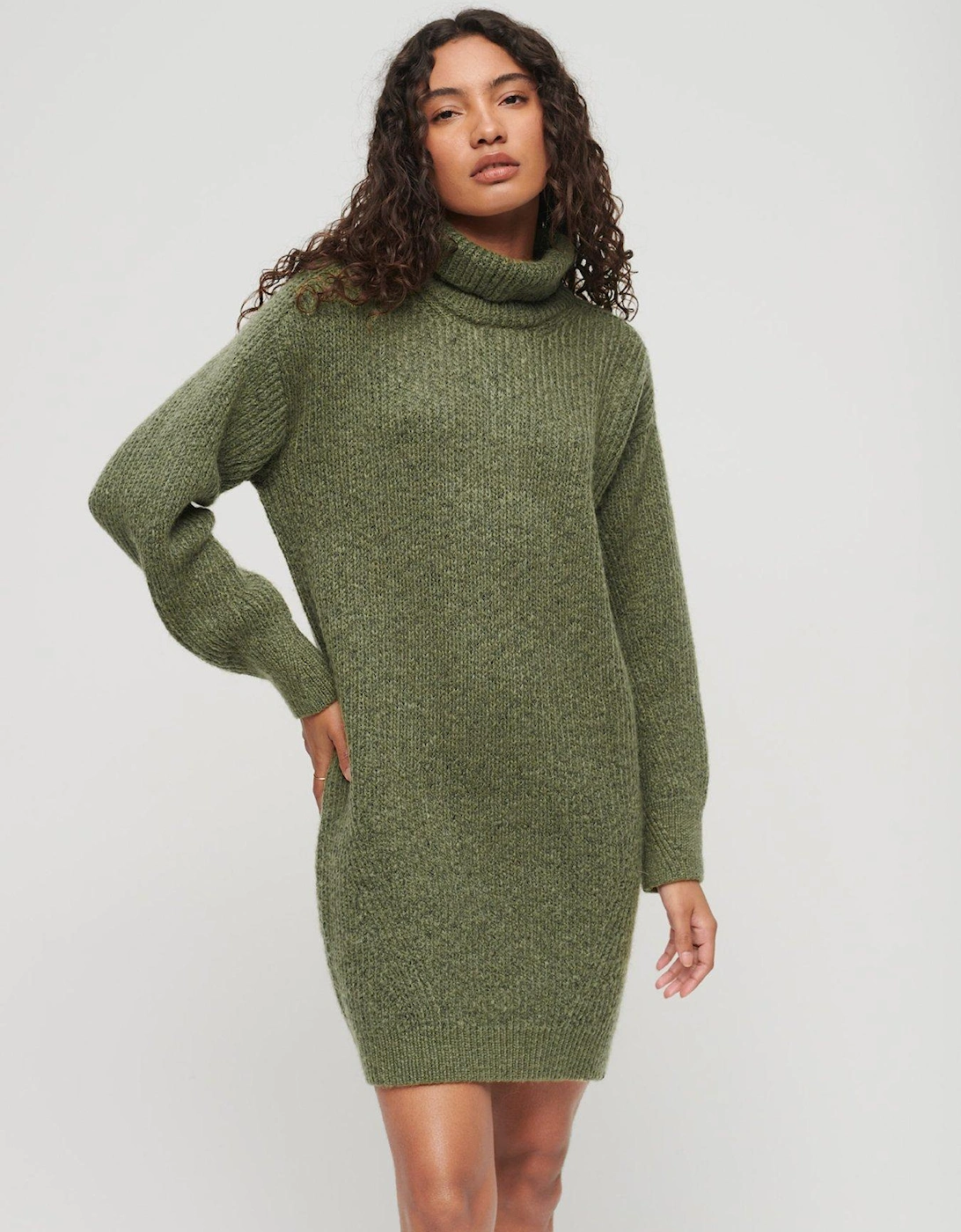 Knitted Roll Neck Jumper Dress - Green, 3 of 2