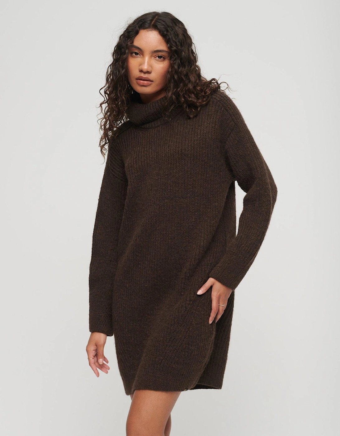 Knitted Roll Neck Jumper Dress - Brown, 6 of 5