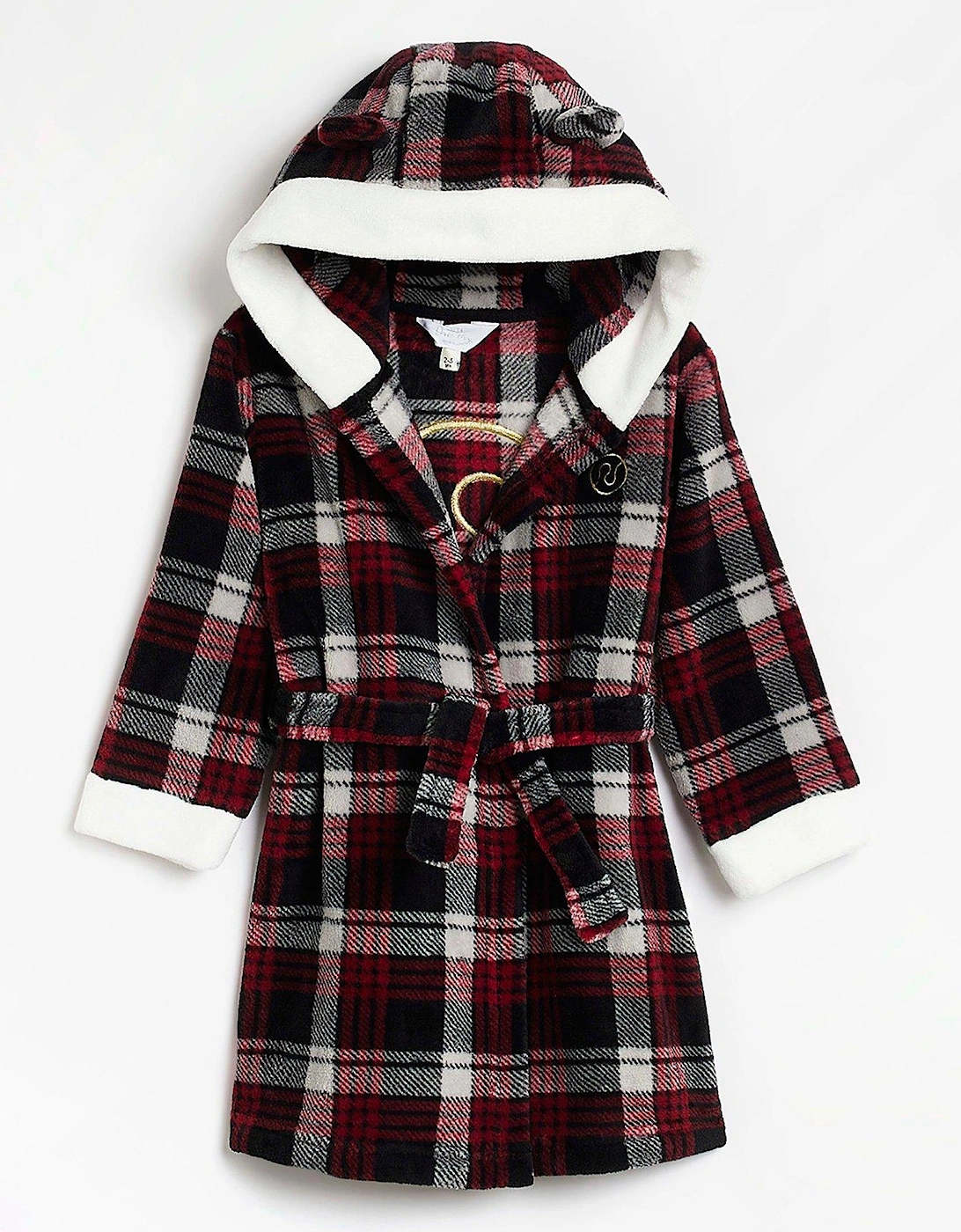 Mini Girls Christmas Check Dressing Gown - Red, 4 of 3