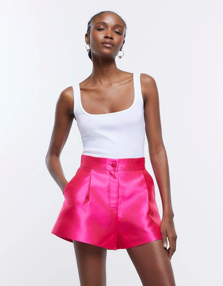 Structured Satin Shorts - Bright Pink