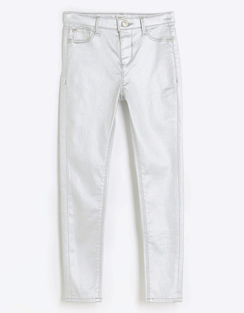 Girls Coated Skinny Jeans - Silver