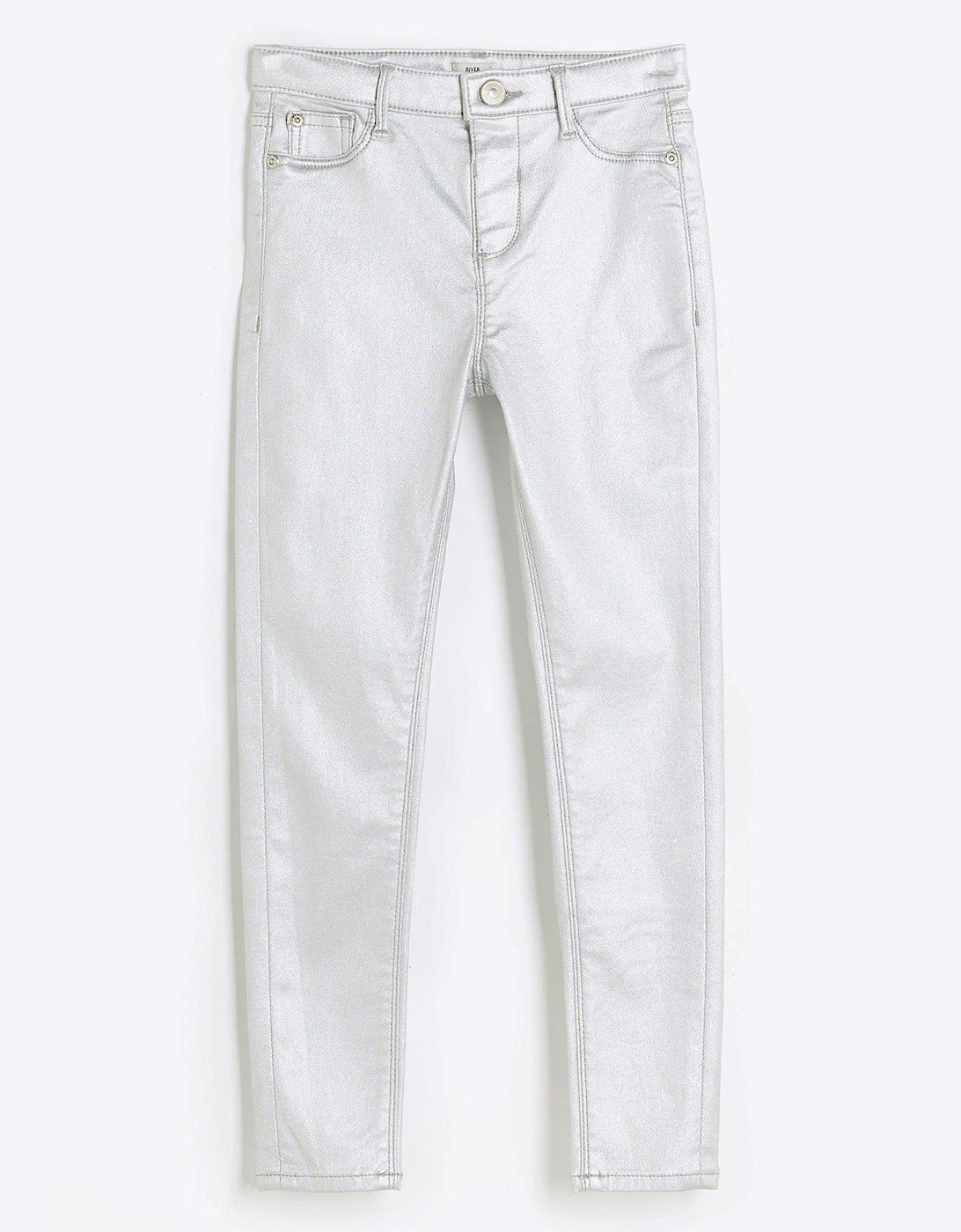 Girls Coated Skinny Jeans - Silver, 3 of 2