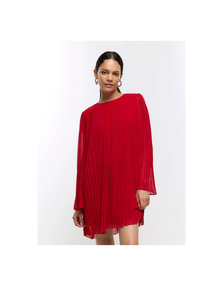 Pleated Mini Dress - Red