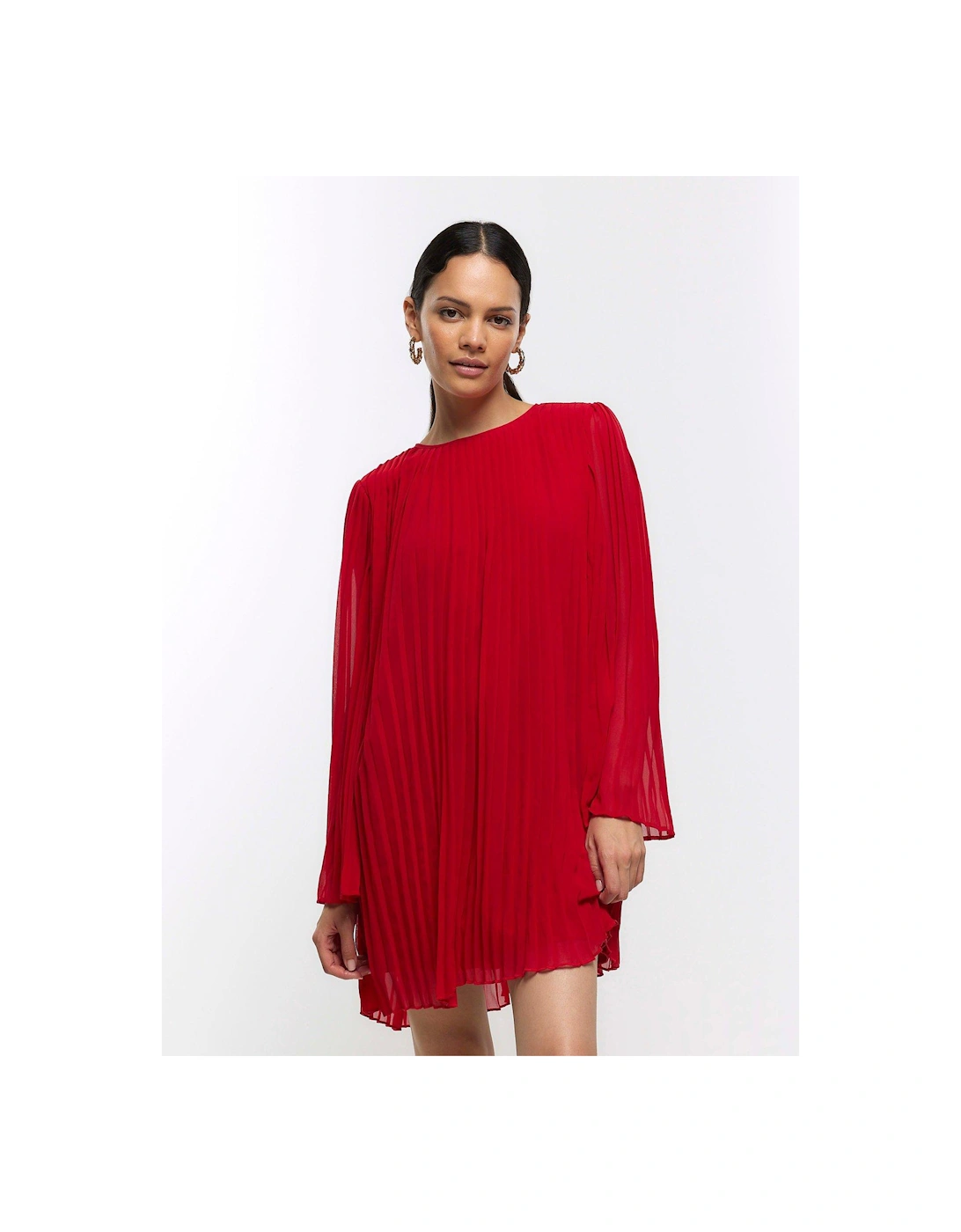 Pleated Mini Dress - Red, 3 of 2