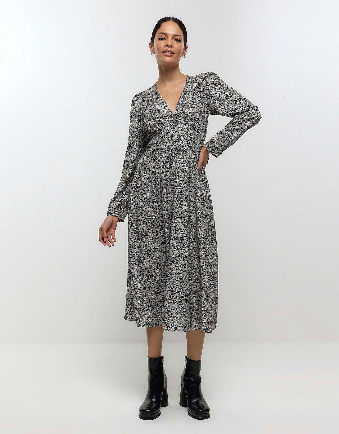 Abstract Midi Tea Dress - Natural, 3 of 2