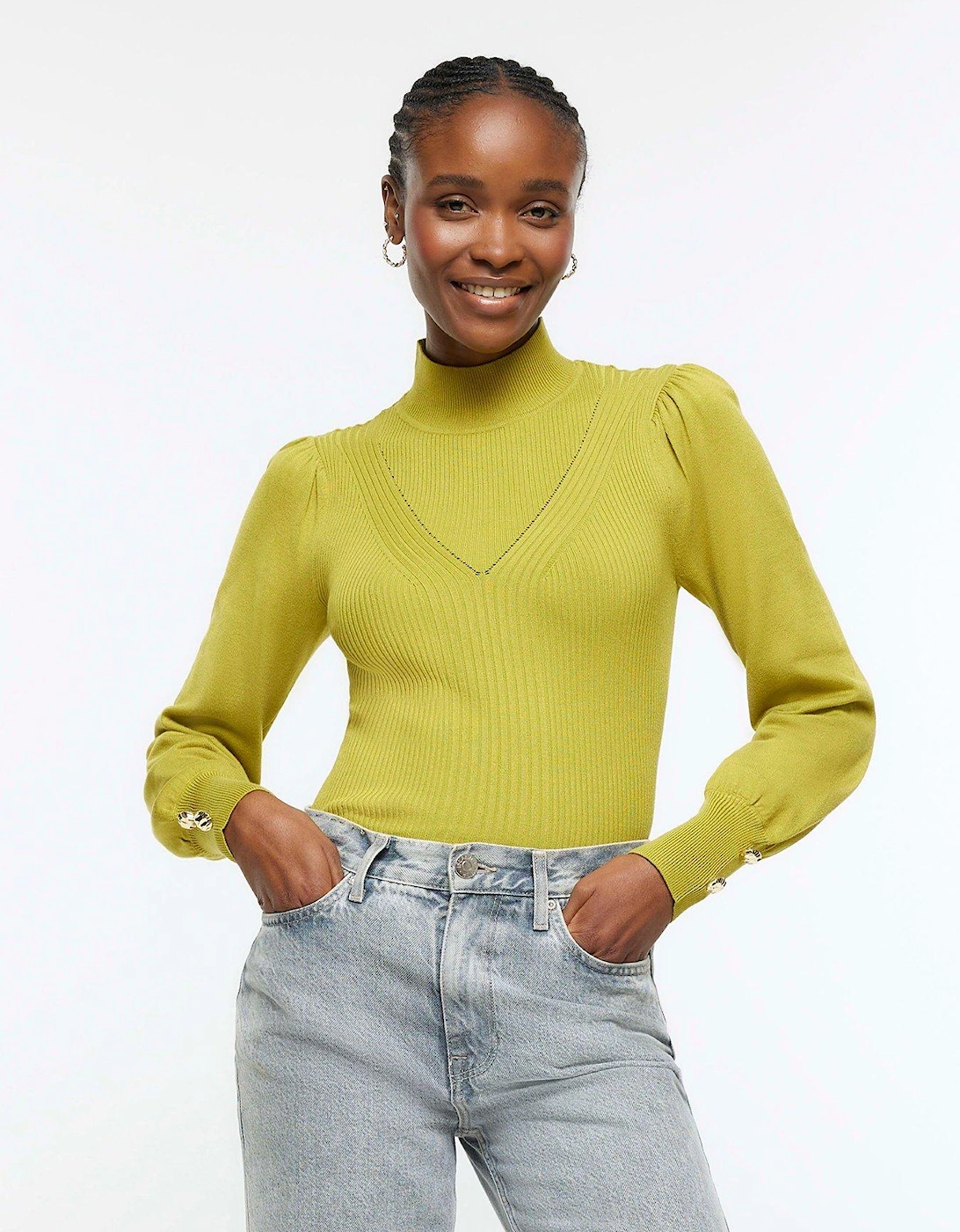 Roll Neck Long Sleeve Top - Green, 3 of 2