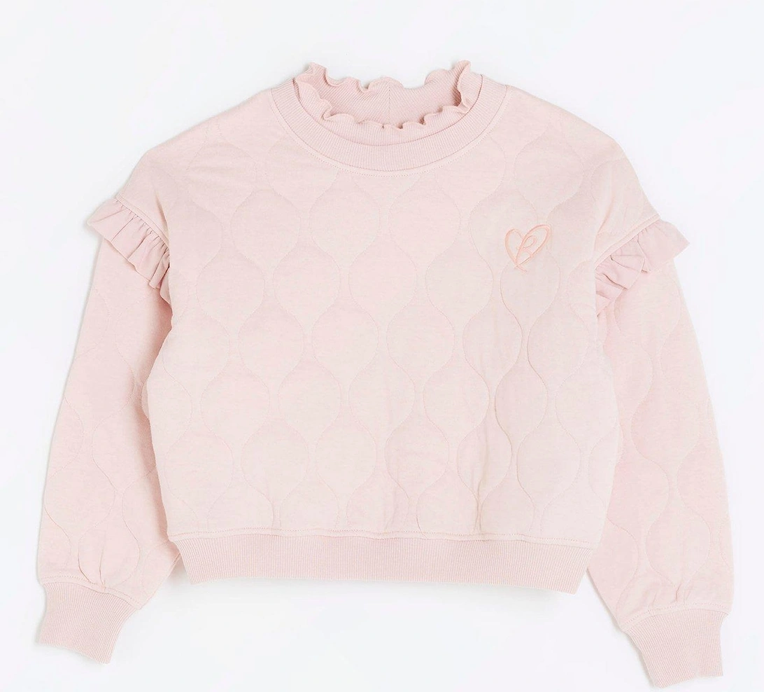 Girls Quilted Frill Sweatshirt - Pink, 3 of 2