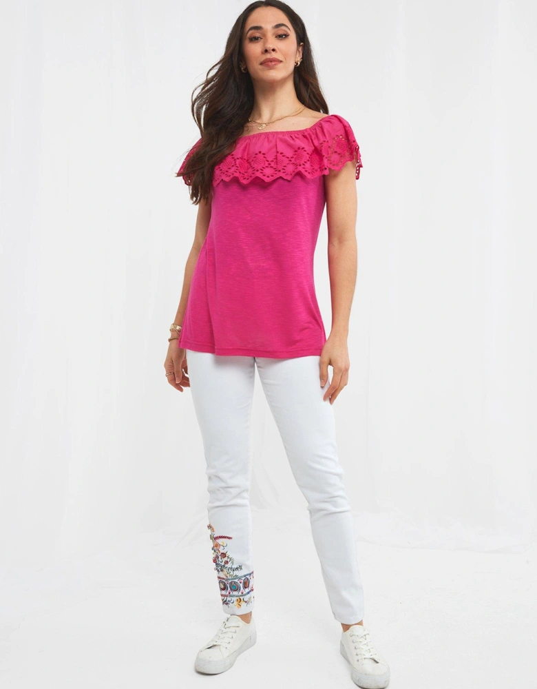 Broderie Frill Top -Pink