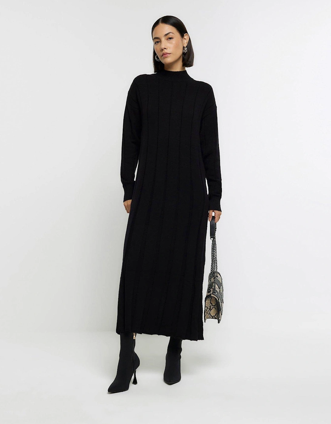 Maxi High Neck Knit Dress - Black, 6 of 5