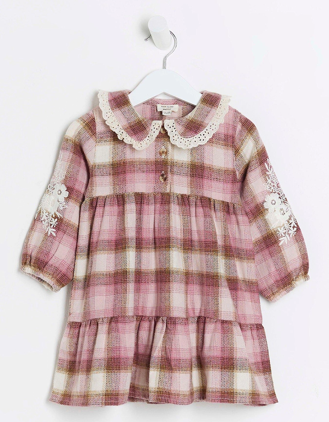 Mini Mini Girls Check Tiered Shirt Dress - Pink, 3 of 2