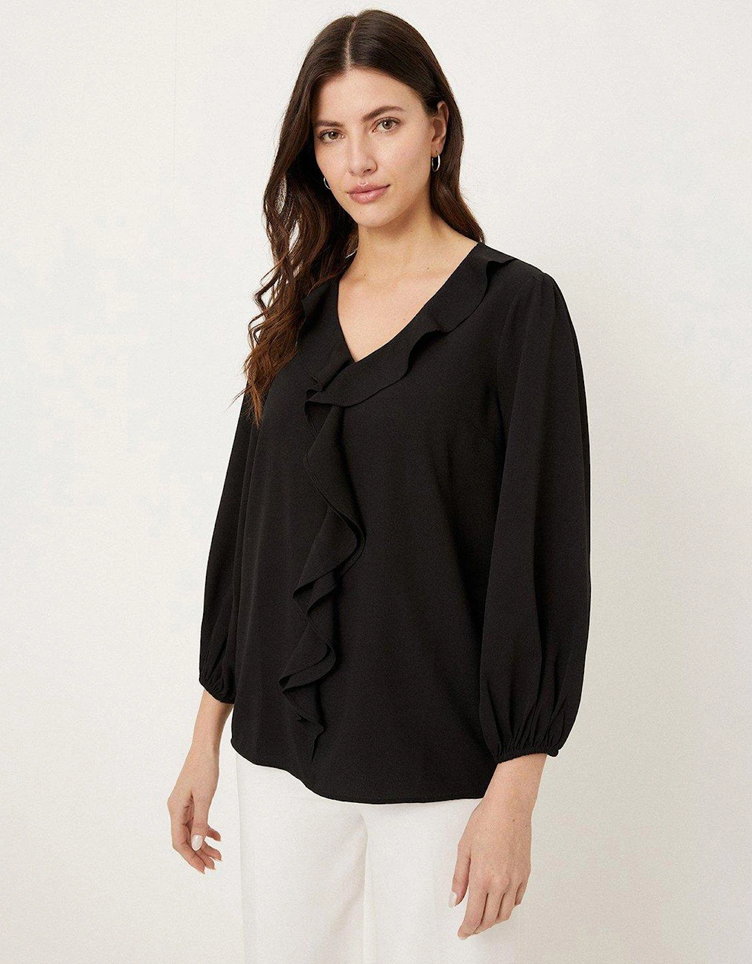 Ruffle Front Blouse - Black, 3 of 2