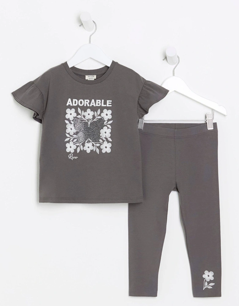 Mini Mini Girl Butterfly T-Shirt Set - Grey
