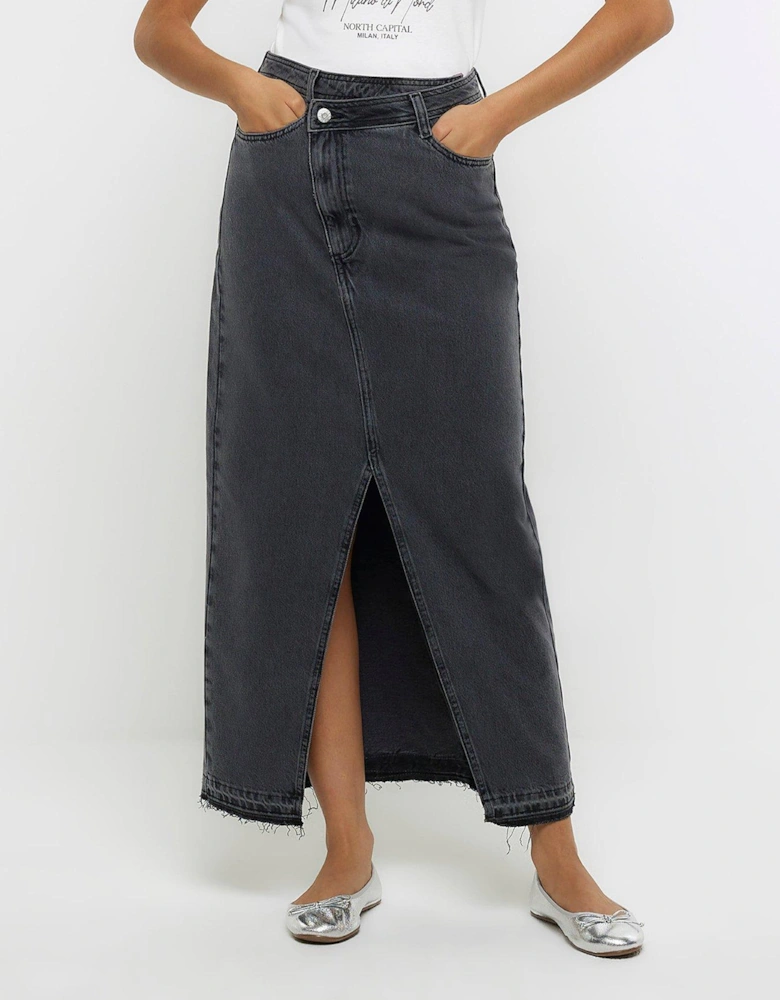 Asymmetric Waist Denim Maxi Skirt - Grey