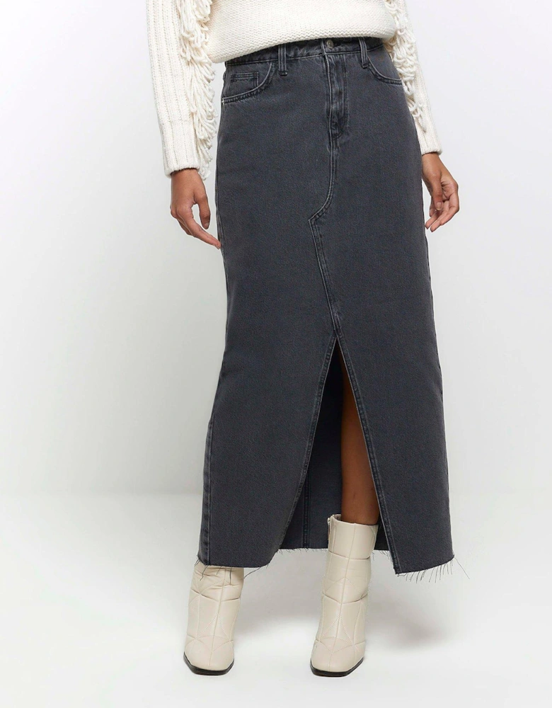 Split Front Midaxi Denim Skirt - Dark Grey