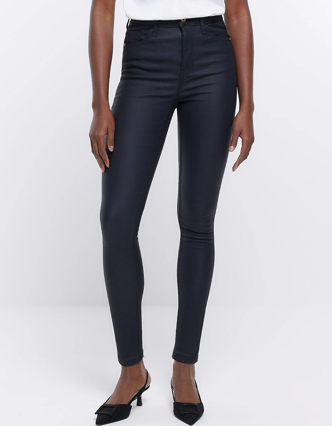 High Rise Skinny Coated Jeans - Black, 5 of 4