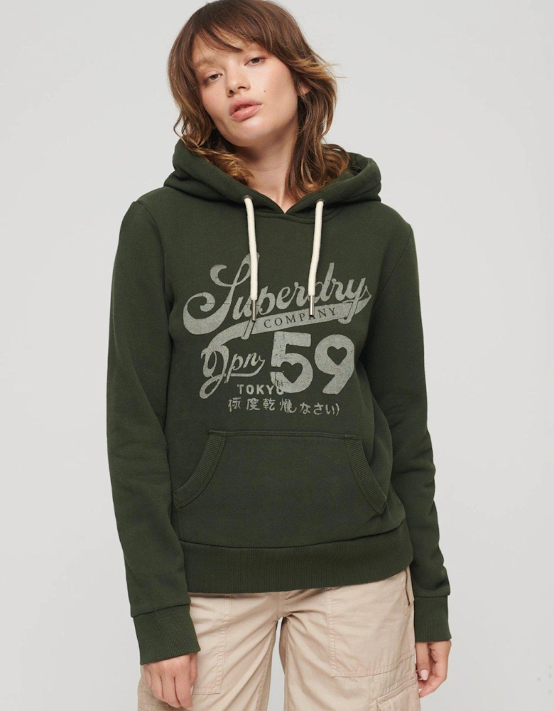 Archive Script Graphic Logo Hoodie - Green