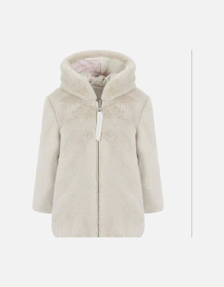 Girls Cream Reversible Faux Fur Coat