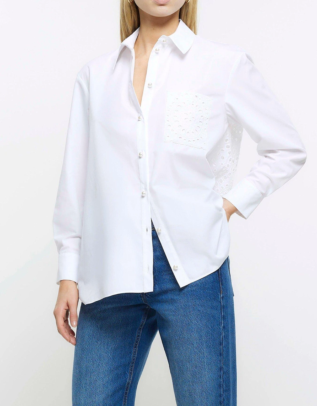 Lace Hybrid Poplin Shirt - White, 6 of 5