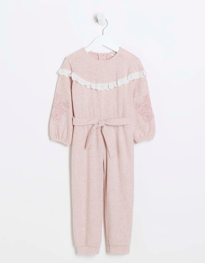 Mini Girl Broderie Cosy Jumpsuit - Pink