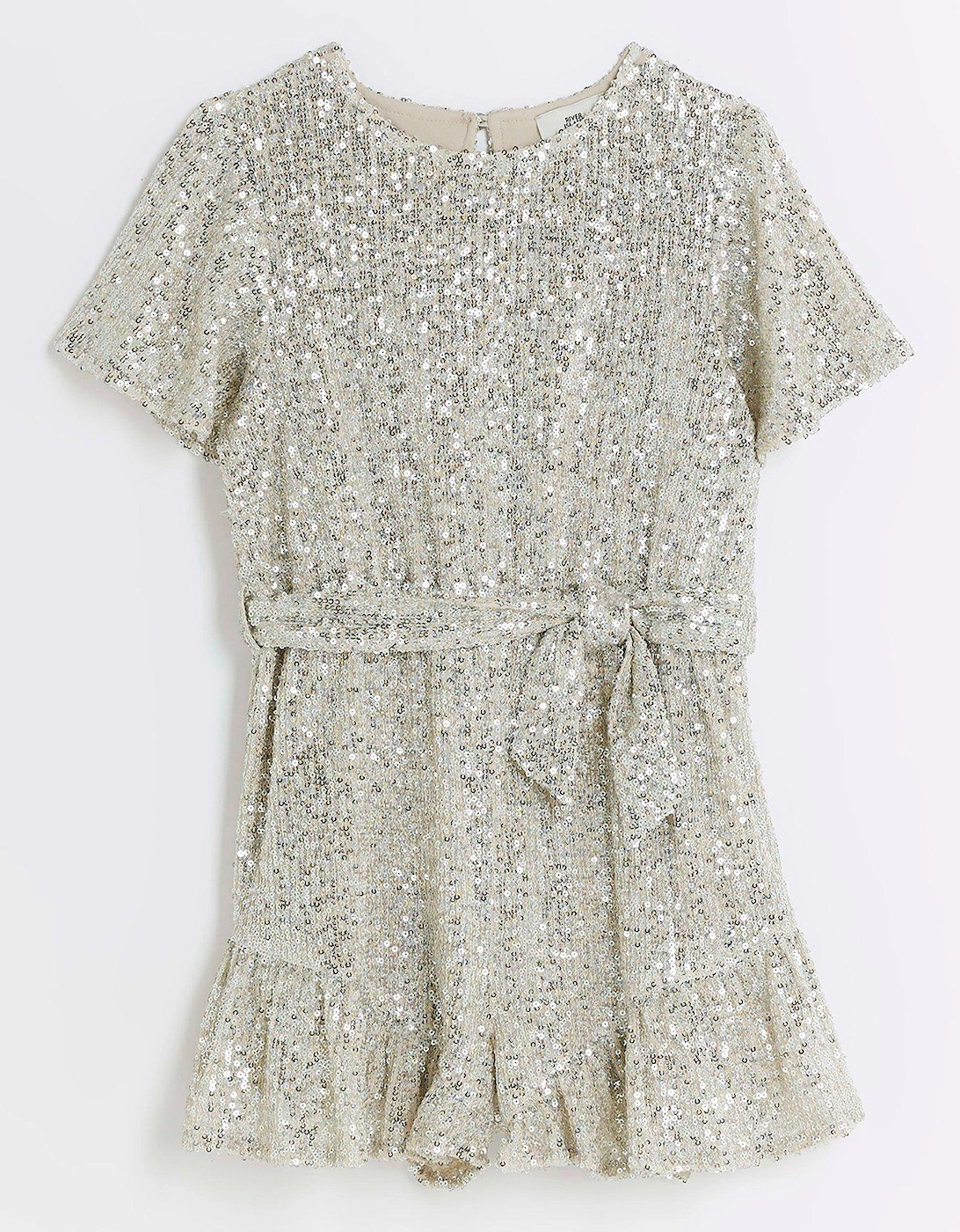Girls Sequin Belted Playsuit - Silver, 3 of 2