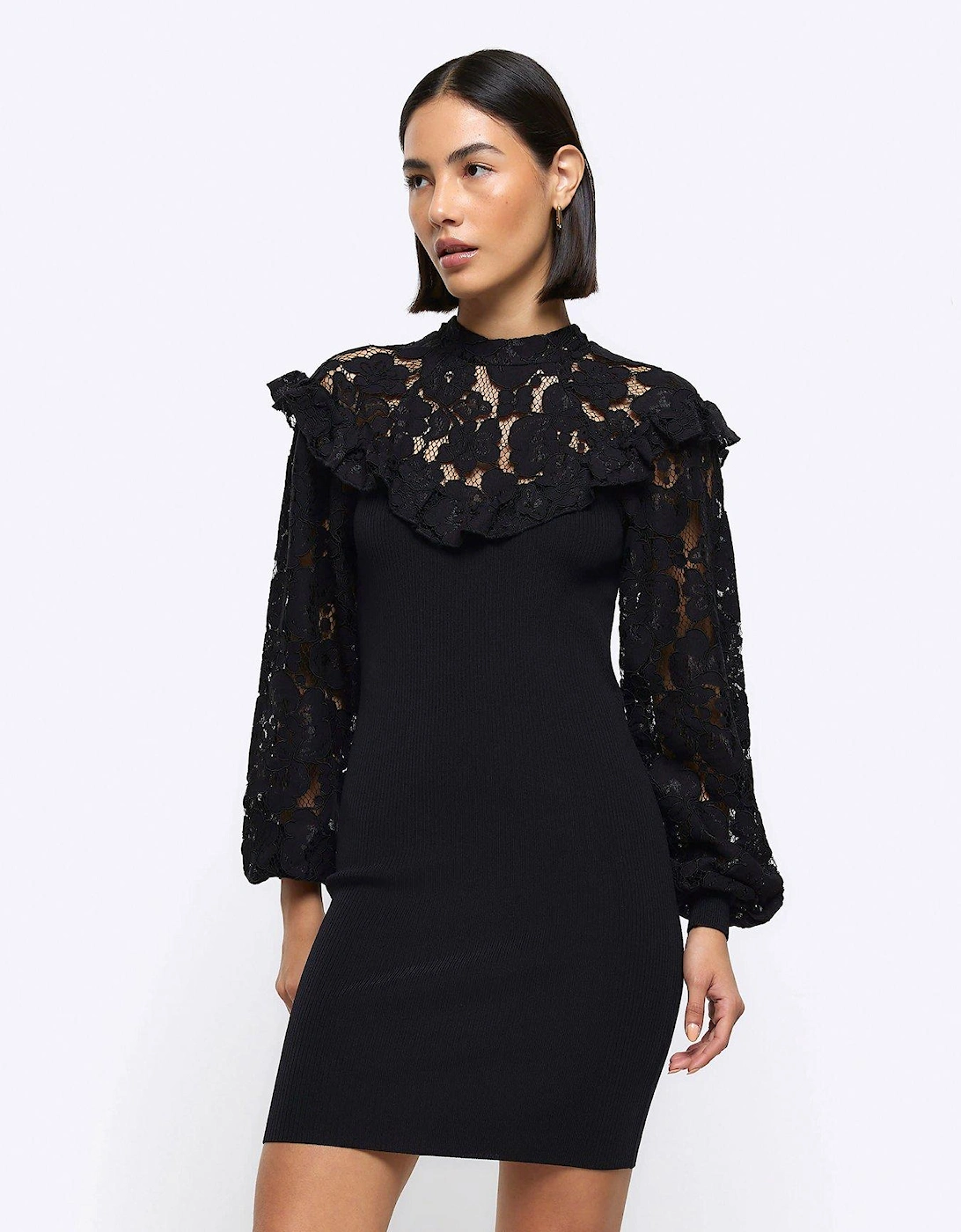 Lace Mini Dress - Black, 6 of 5