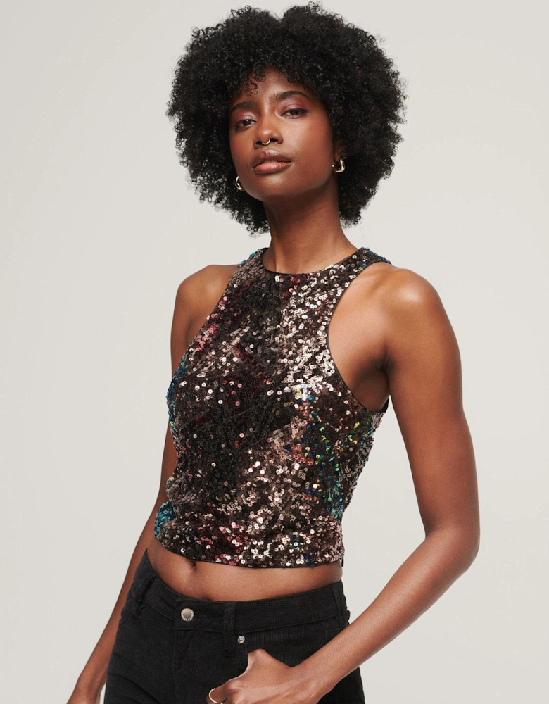 Sleeveless Sequin Racer Top - Multi