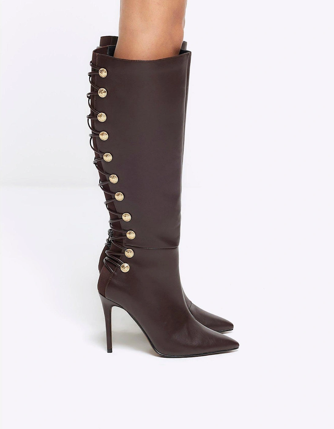 Knee High Button Detail Boot - Brown, 3 of 2