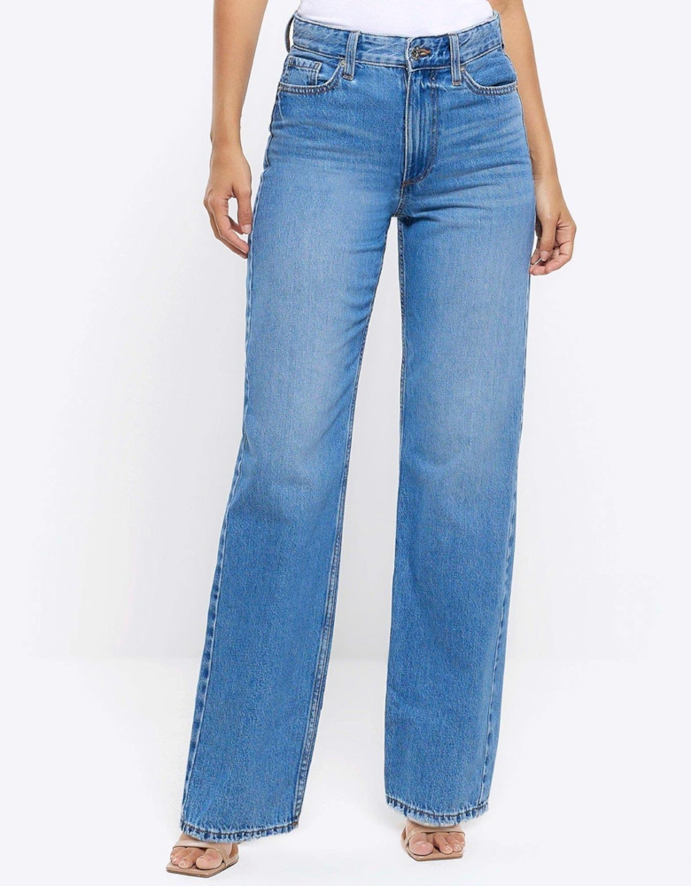 Mid Rise Straight Jeans - Blue