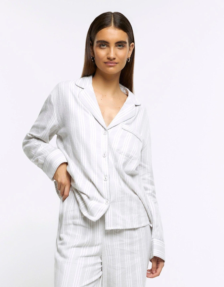 Brushed Cotton Stripe Skirt - Light Grey