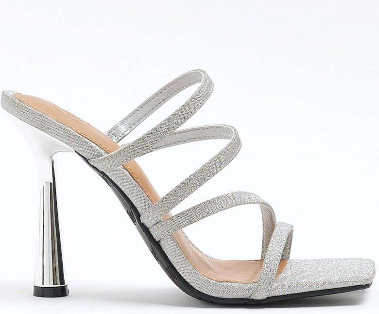 Wide Fit Strappy Heeled Mule - Silver