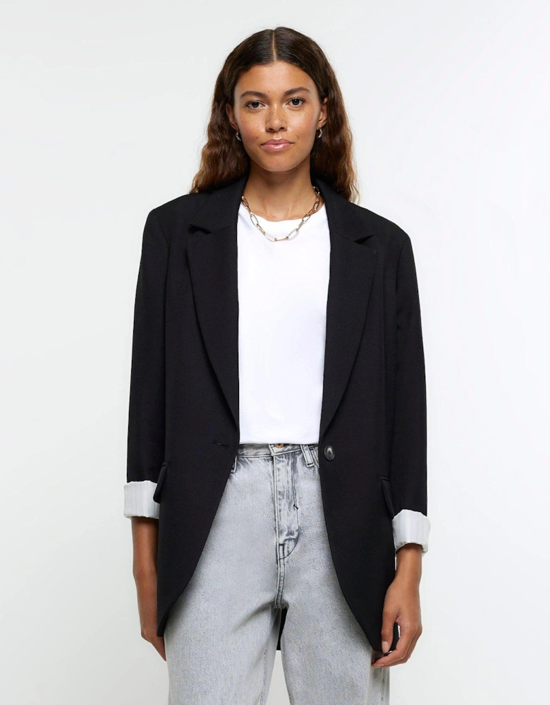 Relaxed Rolled Sleeve Blazer - Black