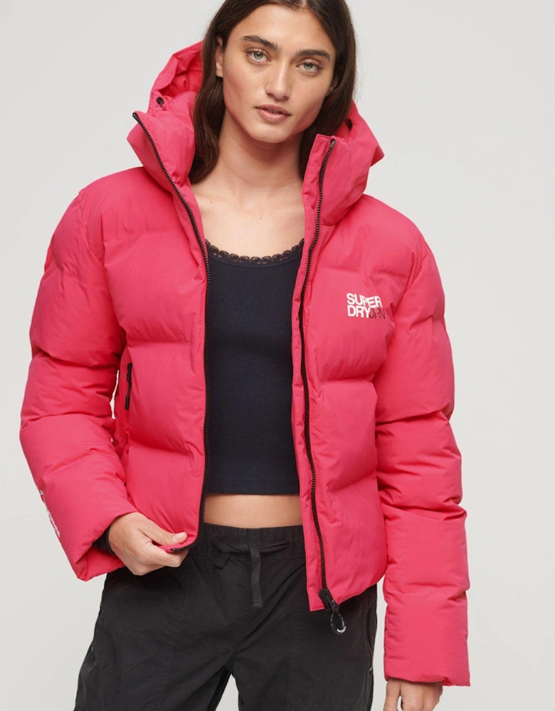 Hooded Boxy Puffer Jacket - Red