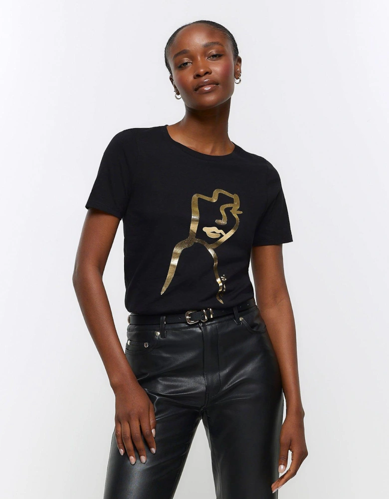 Gold Foil Face T-shirt - Black