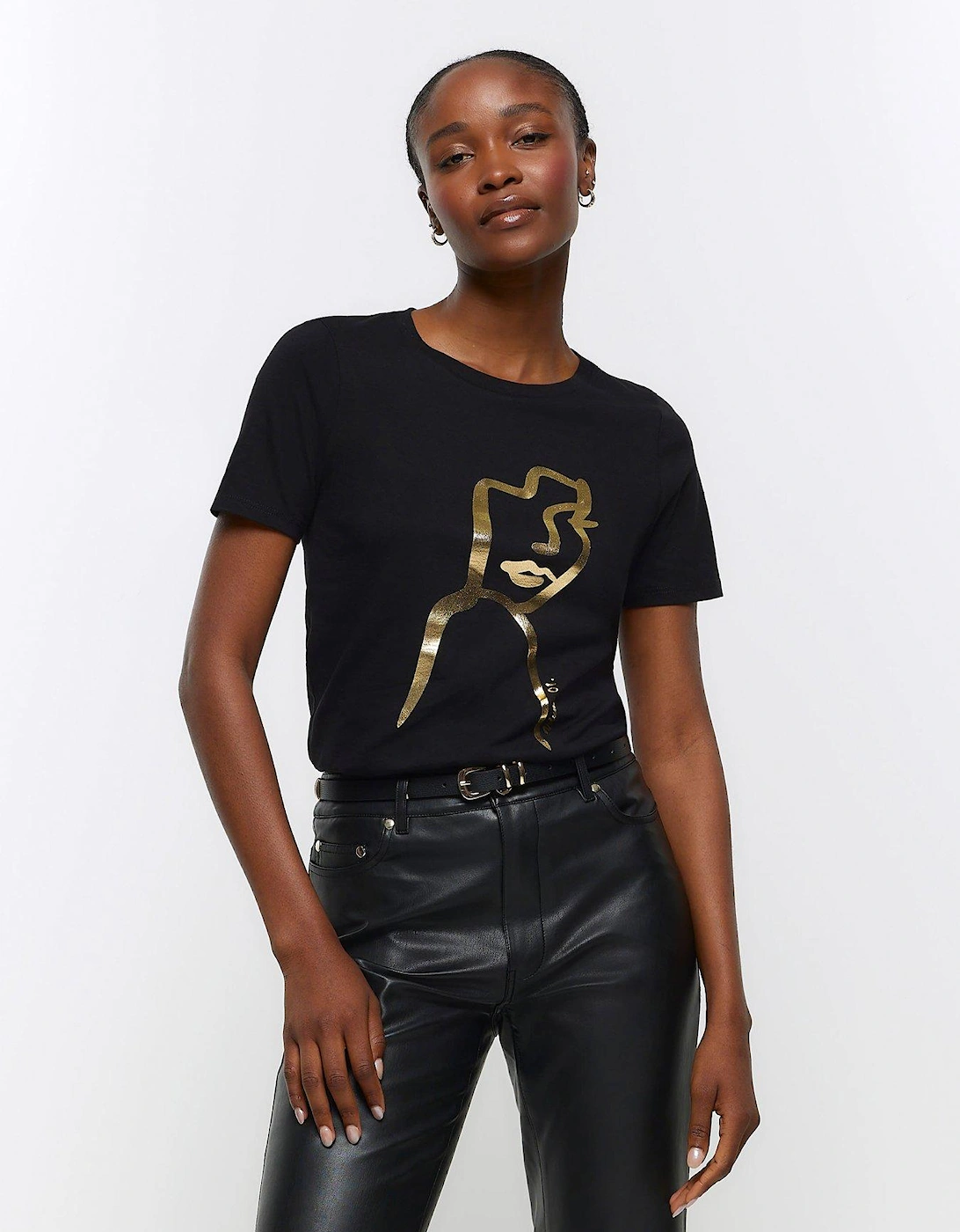 Gold Foil Face T-shirt - Black, 3 of 2