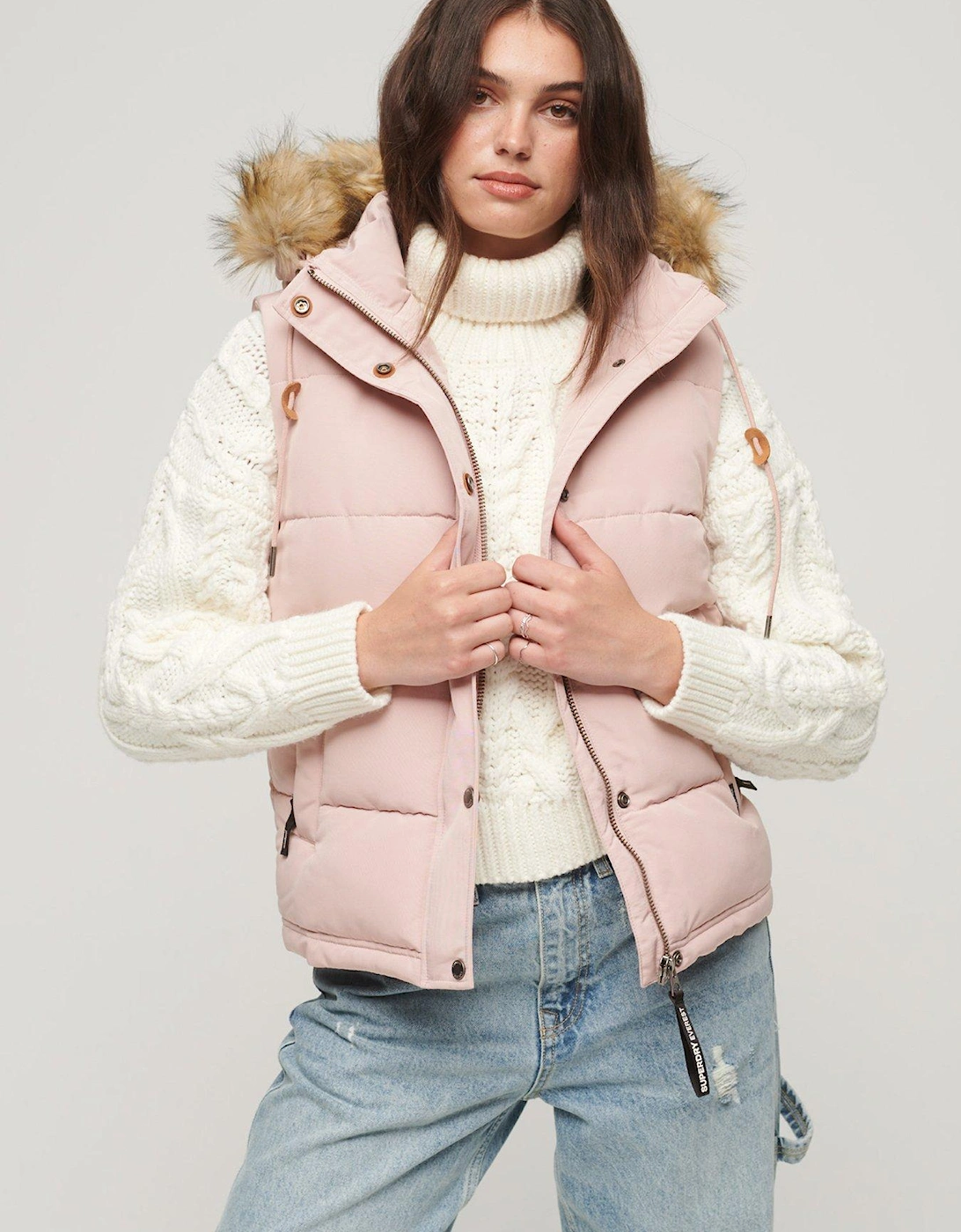 Everest Faux Fur Puffer Gilet - Pink, 6 of 5