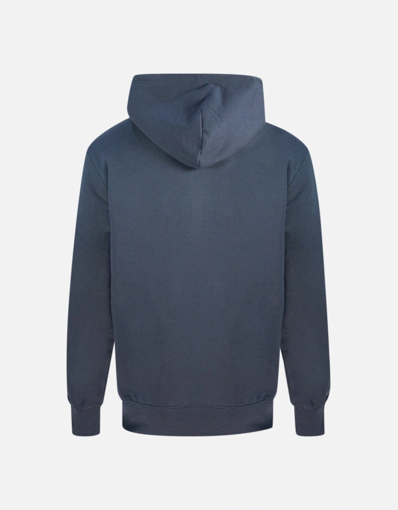 Half Zip Asymmetric Pocket Logo Navy Blue Hoodie