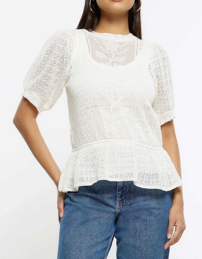 Peplum Puff Sleeve Top - Cream