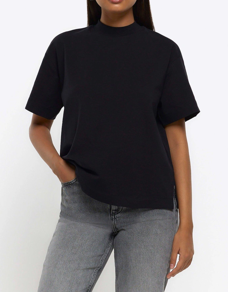 High Neck Jersey Tee - Black