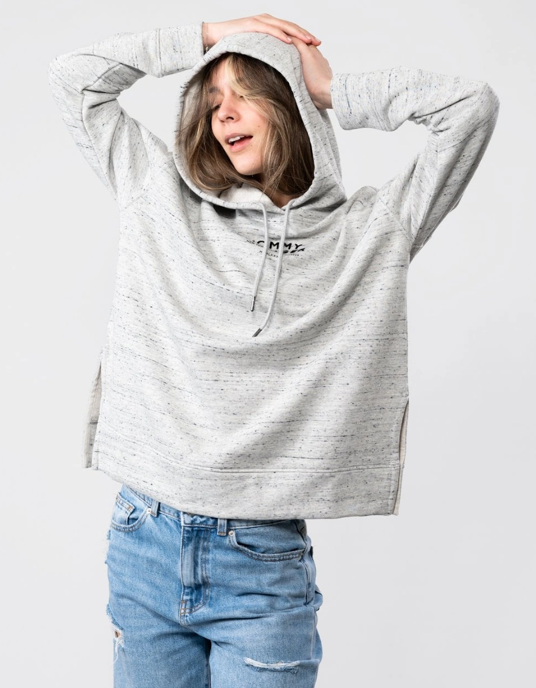 Relaxed Text Flock Print Womens Hoodie