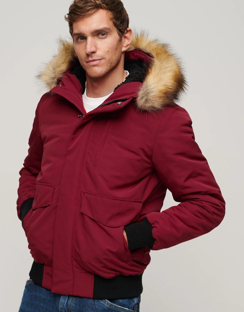 Everest Faux Fur Hooded Padded Coat - Red