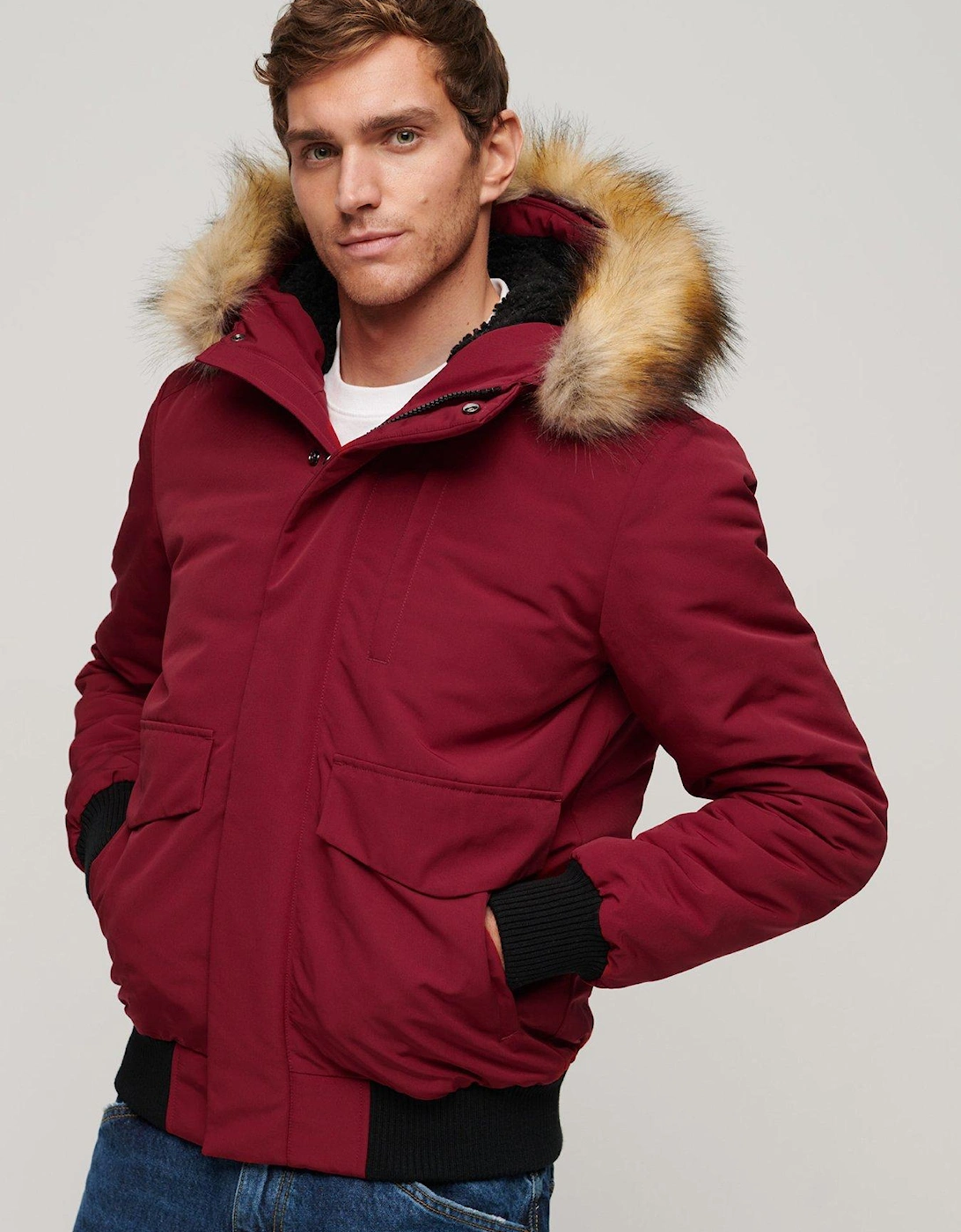 Everest Faux Fur Hooded Padded Coat - Red, 2 of 1