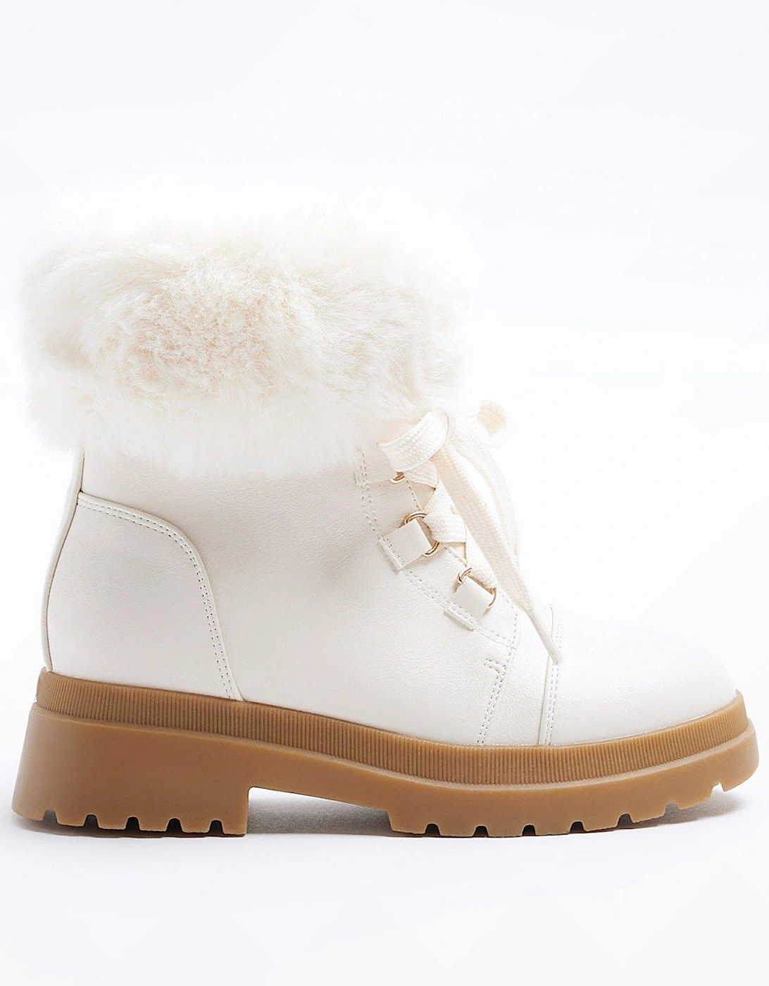 Girls Faux Fur Trim Hiker Boots - Cream, 3 of 2