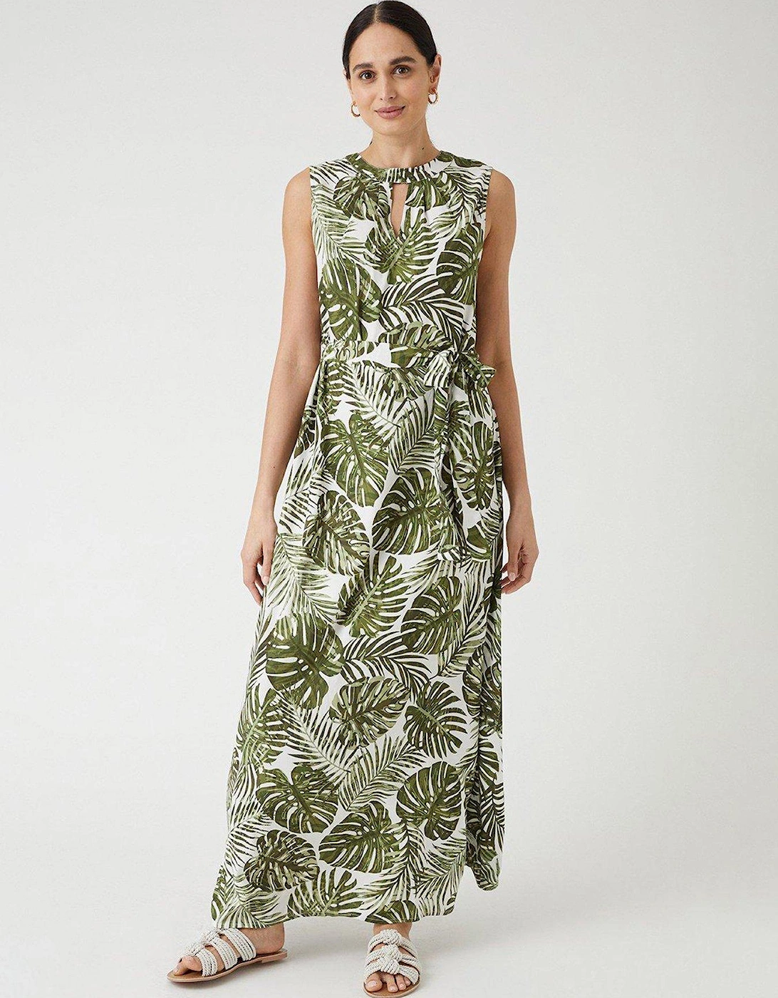 Leaf Print Sleeveless Maxi Dress - Green, 3 of 2
