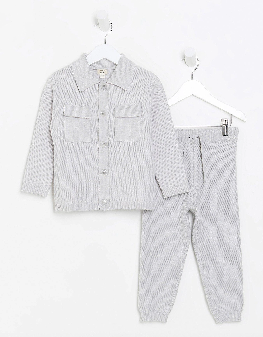 Mini Boys Knit Shirt And Joggers Set - Grey, 3 of 2