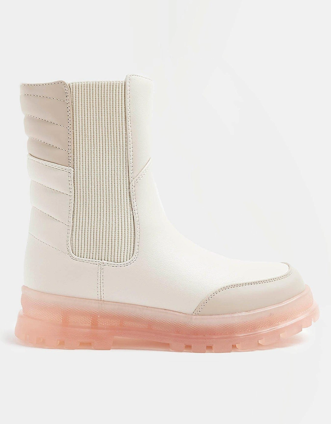 Girls Padded Pink Sole Boots - Cream, 5 of 4