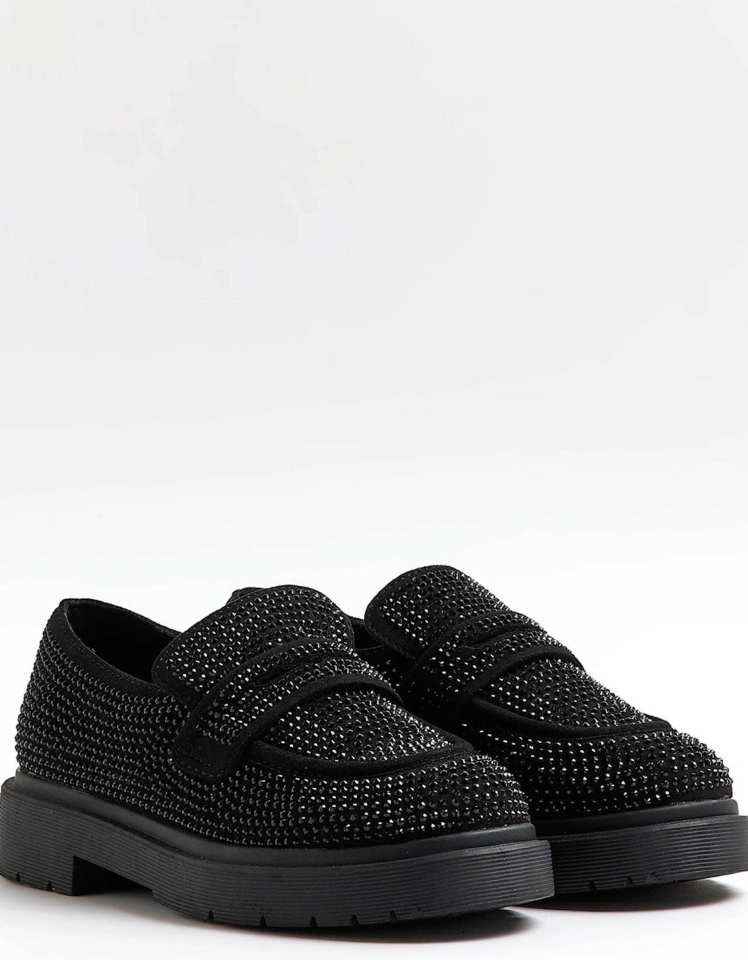 Girls Embellished Loafers - Black