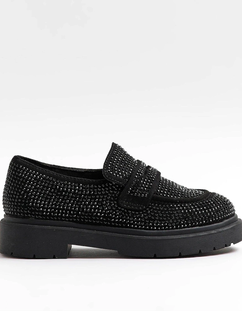 Girls Embellished Loafers - Black