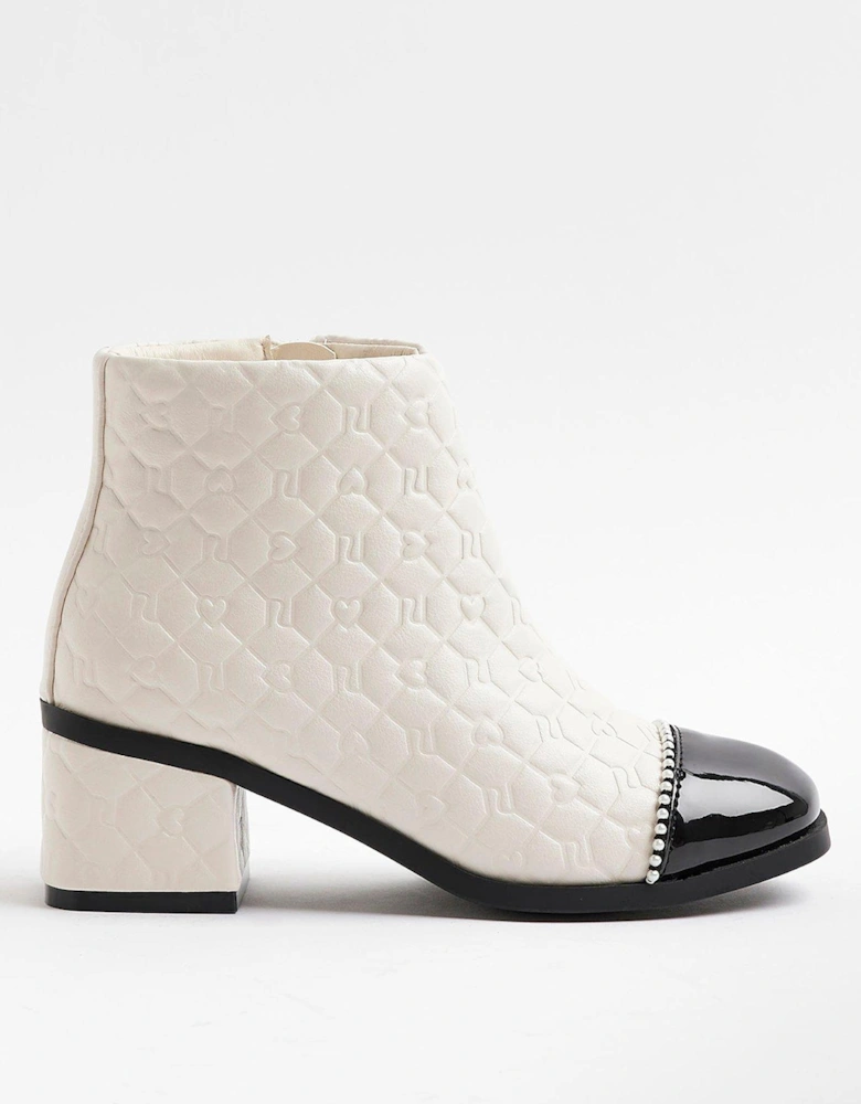 Girls Quilted Studded Heeled Boots - White